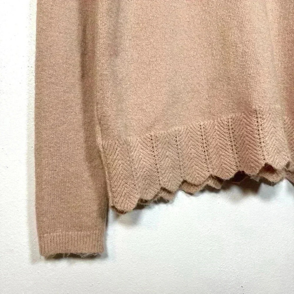 Liz Claiborne Career Sweater Medium Pastel Pink Crochet Mock Neck Scallop Knit - Picture 5 of 8